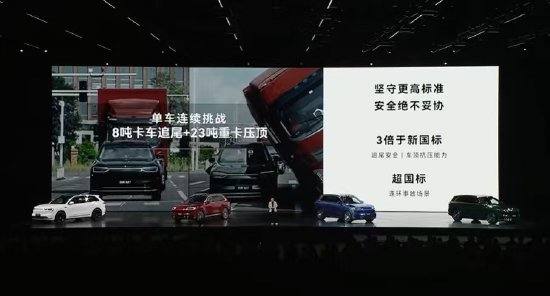 华为余承东：全新问界M7单车连续挑战8吨卡车追尾与23吨重卡压顶，追尾安全与车顶抗压能力超新国标3倍